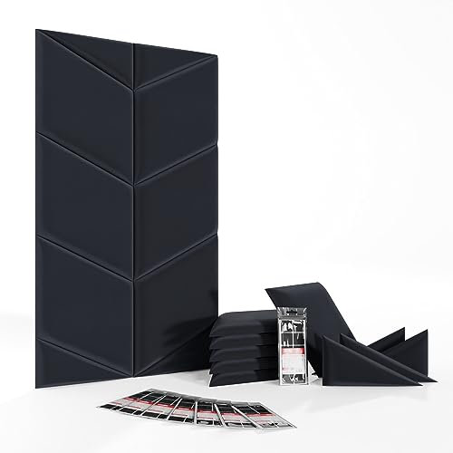 Mollis Wandpaneel Set mit 10 Paneelen & Selbstklebenden Klettverschlüssen (3 Verpackungen), 3D Dekoration für Schlafzimmer, Schallabsorbierende Wandverkleidung, Wandkissen, 105 x 60 cm, Dunkelblau