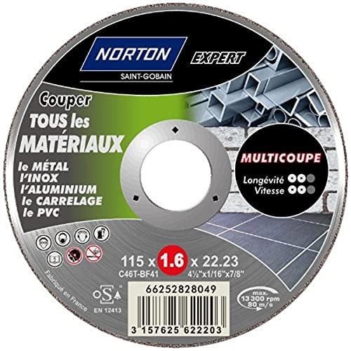Norton - Disco da taglio ultrasottile per tutti i materiali 115 x 1,6 x 22,2 mm
