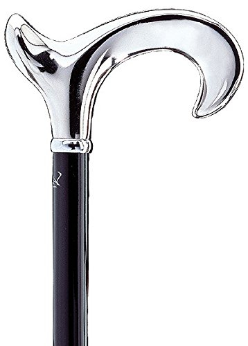 Gehstock KONSUL, anatomisch links, glanzverchromter Fritzgriff aus ABS, schwarzer Buchenschuss, inklusive elegantem Gummipuffer