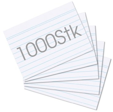 Qualitäts Karteikarten A7 | 1000er Bundle | diverse Lineaturen und Farben zur Auswahl (A7 | liniert, weiß)