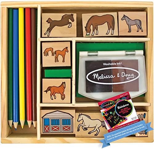 Horse Stable: Wooden Stamp Set + FREE Melissa & Doug Scratch Art Mini-Pad Bundle [24105]