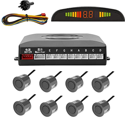 Tkoofn KFZ Summer Einparkhilfe Rückfahrhilfe 8 hinten Sensoren Hinter mit LED Farb Display Auto Parken Sensor System Pieper Radar Kit Hinter - Grau