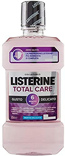 Listerine Collutorio, Total Care, Gusto Delicato, 6 Benefici in 1, Menta Delicata, Zero Alcol, Alito fresco, 500 ml