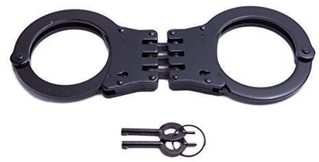 Uzi CampCo HC-H-B Handschellen aus hochfestem Stahl, Scharnier, Doppelverschluss, mit Zwei Schlüsseln, Schwarz