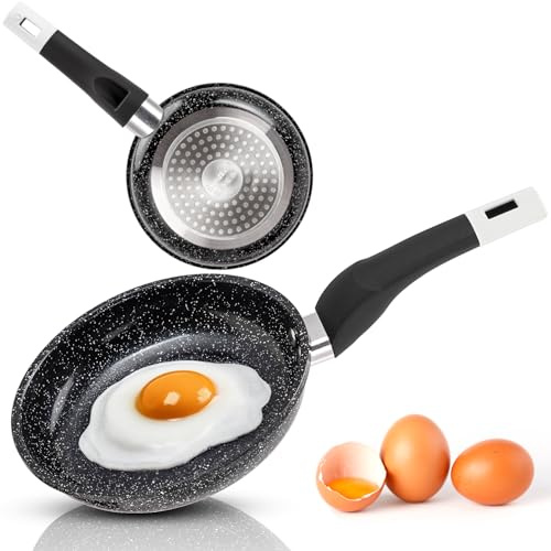 EliteHoff Poêle à induction avec revêtement anti-adhésif, convient à tous les types de feux, revêtement en granit, poêle à induction, en aluminium, noire (20 cm)