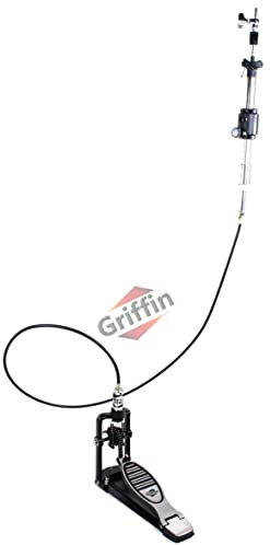 Griffin Remote Hi-Hat Pedal (QuickAction X Series) with Auxiliary 6FT Cable – Heavy-Duty Drum Hardware Kit with Key, Cymbal Stand Holder Mount