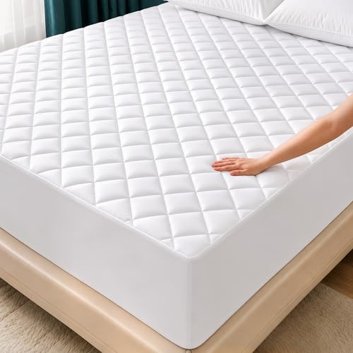 Utopia Bedding Quilted Fitted Mattress Pad, Queen Size, Elastic Fitted Mattress Topper Protector and Cover with Deep Pocket Stretches up to 16 Inches, Machine Washable (White)