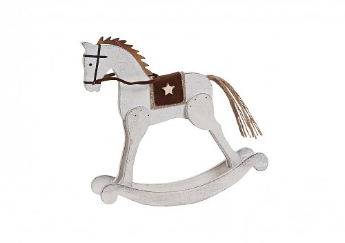 Weihnacht Deko Schaukelpferd weiß aus Holz 24 x 5 x 23 cm - 1 Stück