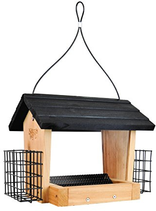 Nature's Way CWF28 Cedar Hopper Bird Feeder with Suet Cage, 8 x 12.5 x 8.5, Black