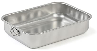 Steel Pan SP11162, Plat à Four, Plat à Lasagne, Plat de Cuisson rectangulaire, Revêtement antiadhésif, sans PFAS, 35 x 26 cm, Tout INOX, Fabrication Italie
