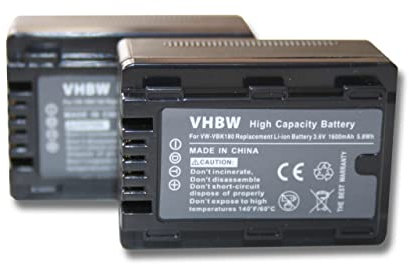 2 x vhbw Battery Set 1600mAh for Camcorder Camera Panasonic HC-V707, HDC-SD40, HDC-SD66, HDC-SD80, HDC-SD90, HDC-SD99