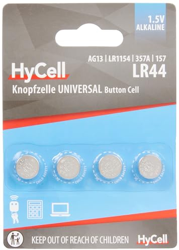 Hycell 1516-0024 Pile a Bottone Alcaline Set Batterie 4X Lr44 1,5V, V13Ga, Lr44/A76