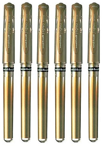 Uni Ball Signo Breit, Gold, Metallic Gel-Tintenroller, 1,0 mm Spitze, Spitze 0,3 mm Strichbreite mit Gummimanschette UM - 153, 6 Stück