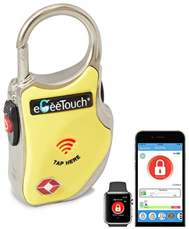 eGeeTouch® NFC Gepäckschloss, GT1000-96 (gelb), TSA & IATA konform, mit patentierter dualer Zugriffstechnologie (NFC + Bluetooth), Entfernungswarnung usw.