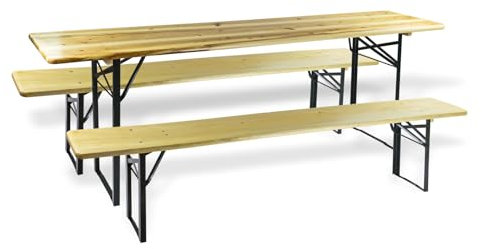 Stabile Bierzeltgarnitur 220x50cm aus Fichtenholz - Klappbar, wetterfest, ideal für Garten & Feste - 3-teilig