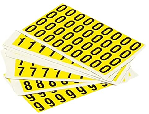 Beaverswood Self-Adhesive Labels Numbers 0-9- Easy Warehouse Identification, Clean Peel - Leaves No Residue, Each Card is 14mm High X 19mm Wide | 12 Characters Per Card in Yellow/Black Color