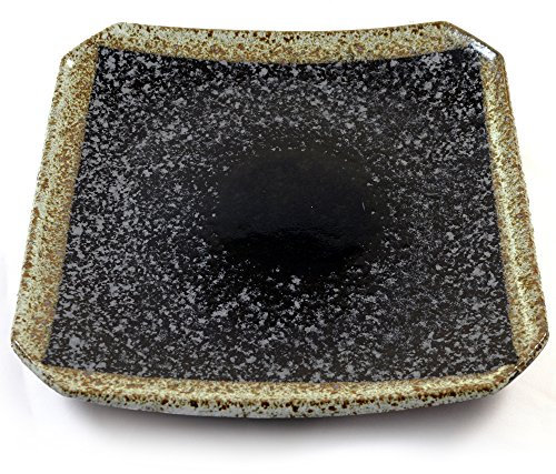 Zen Minded Japanese Ceramic Square Plate for Sushi & Asian Cuisine - Black Speckle Glazed Stoneware - 19cm