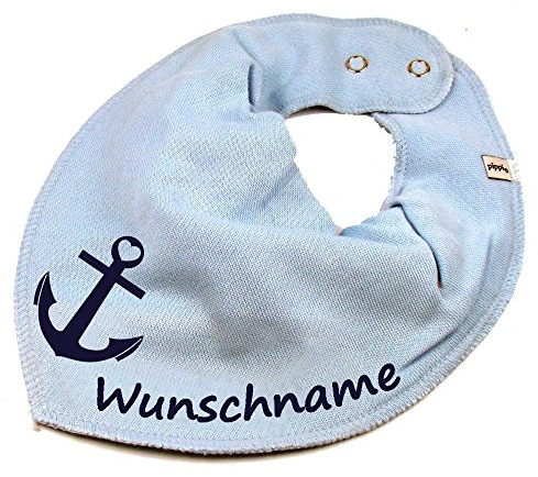 HALSTUCH mit Namen oder Text personalisiert für Baby oder Kind aus Baumwolle in Einheitsgröße Anker hellblau