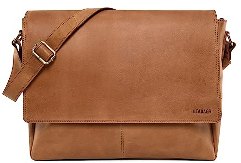 LEABAGS Acapulco Sac à bandoulière en cuir pour hommes et femmes | Sac pour ordinateur portable jusqu'à 15 pouces | Sangle d'épaule | Sac messager | Sac de travail | Sac d'enseignant