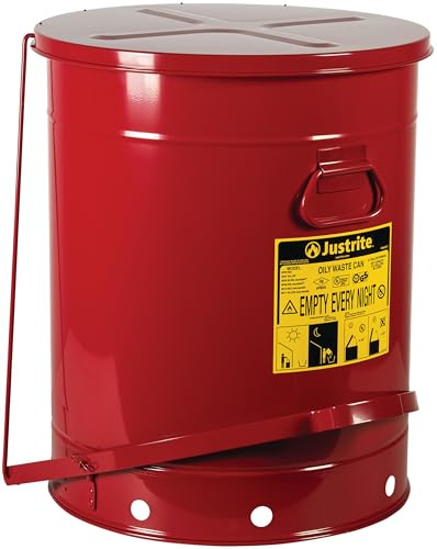 Poubelle à Déchets Huileux en Acier avec Couvercle à Commande Pied, 80 L, Rouge