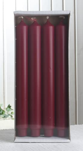 4x Stabkerze mit Zapfenfuß / Punchkerze, 25x3 cm altrot-bordeaux