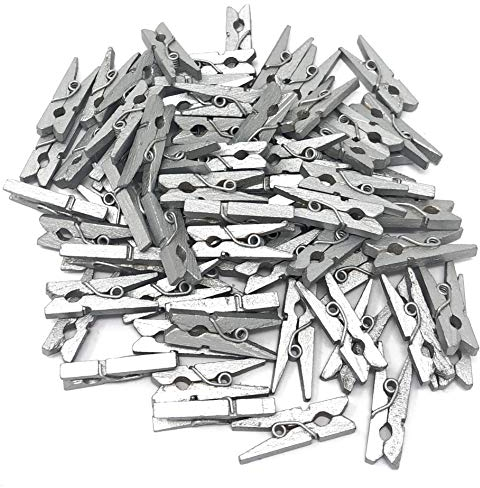Mini pinces à linge en bois argenté de 25 mm pour décoration de fête de mariage ou scrapbooking
