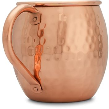Copper Mules Moscow Mule Tasse, handgefertigt aus 100 % reinem, dickem Kupfer, zeitloses Gehämmer-Finish, authentischer und starker genieteter Griff, fasst 473 ml