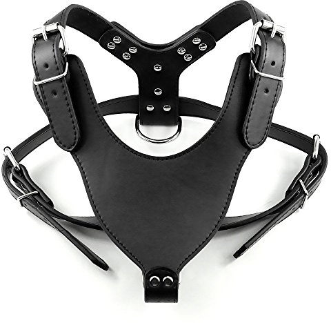 Dogs Kingdom Hundegeschirr aus weichem Leder, 66-86,4 cm, Größe L, für Pit Bull, Boxer, Bullterrier, Schwarz