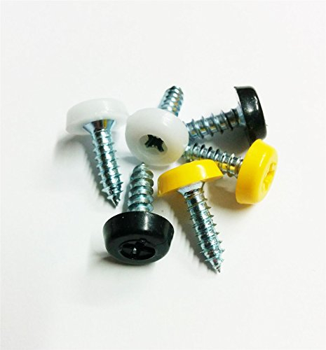 Auto Car Licence Plate Oversized Screws w/ Covers, 2x White, 2x Black, 2x Yellow