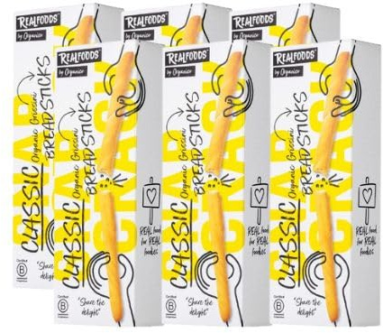 Realfoods by Organico | Organic Classic Italian Breadsticks with Extra Virgin Olive Oil, 120g (Pack of 6)