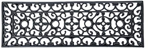 HOMESCAPES Black Wrought Iron Effect Rubber Doormat, 75 x 25 cm
