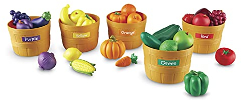 Learning Resources Farbsortierset „Bauernmarkt“, Spielzeug-Obst und -Gemüse, Spielzeuglebensmittel, Lernspielzeug für Kleinkinder, Sortierspielzeug für Kleinkinder, 30-teilig, ab 18 Monaten