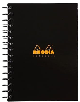 Rhodia - Ref 119233C_PAQ - Hardback Casebound Business Book (160 Pages) - A5 Size, Lined Rulings, 90gsm Vellum Paper, Year Planner on the Inside Front Cover - Black Cover
