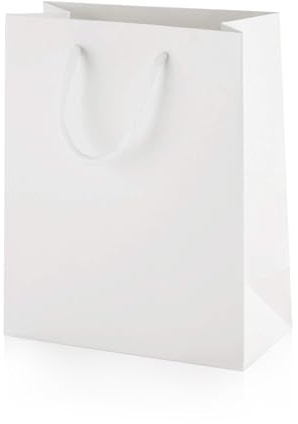 Thepaperbagstore 10× White Small Matt Laminated Gift Bags 15×19×8cm – 250 gsm Boutique Paper Bags with Rope Handles & Reinforced Base – Ideal for Gifts, Weddings, Retail & Corporate Use