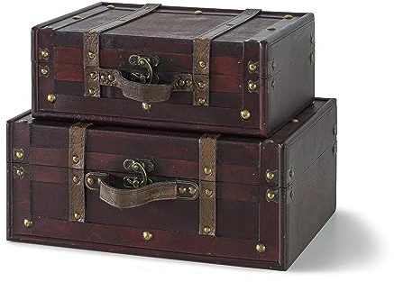 SLPR Dekokoffer mit Trägern (2er-Set, Braun) | Altmodische antike Vintage-Stil Nesting Trunks für Regal Home Decor Geburtstagsfeiern Hochzeitsdekoration Displays Handwerk Fotoshootings