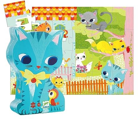 Djeco DJ07207 Katze Silhouettenpuzzles, gemischt