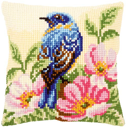 VERVACO Kreuzstich Stickpackungen Kissen Stickerei Set Anfänger Vorgedruckt Vogel auf Wilder Rose DIY Set Kreativ Set Für Erwachseneca. 40 x 40 cm Bastelset Handwerker Haus Dekoration