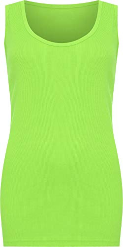 WearAll Plus Size Womens Plain Ribbed Ladies Sleeveless Scoop Neck Vest Top - Fluorescent Green - 22-24