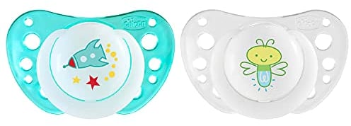 Chicco Succhietto Physio Air Night in Silicone, 12-36 Mesi, 2 Pezzi, Colori Assortiti