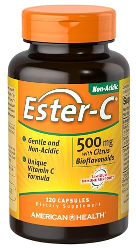American Health Ester-C with Citrus Bioflavonoids Capsules - Gentle On Stomach, Non-Acidic Vitamin C - 500 mg, 60 Servings, 120 Count