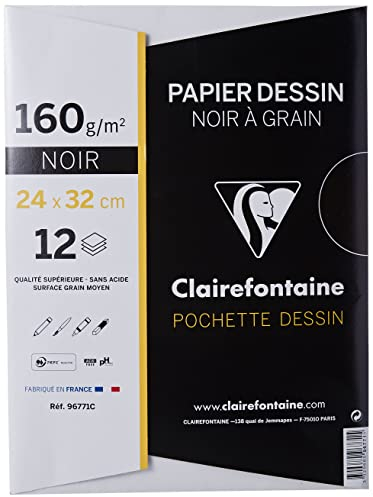 Clairefontaine 96771C Mappe Zeichenpapier (160 g, 24 x 32 cm, 12 Bögen, ideal für Kunstunterricht) schwarz