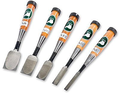 ICEbear Japanese Oire Nomi Special Alloy 5pc Wood Chisel Set (9mm, 15mm, 24mm, 30mm, 36mm) - Bevel Edge, High Carbon Alloy Steel Blades