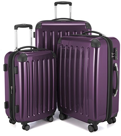 HAUPTSTADTKOFFER - Alex - Set di 3 valigie, TSA, Nero brillante, (S, M & L), 235 litri, Colore Viola