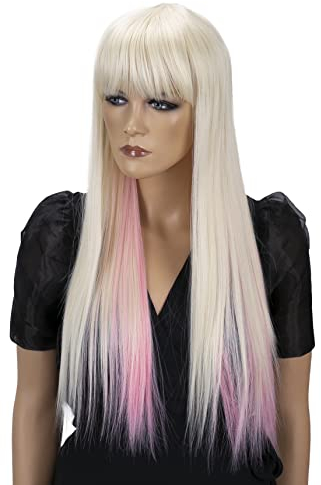 CAISHA Perücke Voluminös Langhaar Cosplay Theater Show Glatt Blond Rosa Mix WL101