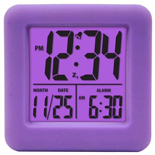 Equity 70912 Digital Purple Silicone Cube Alarm Clock with On-Demand Backlight