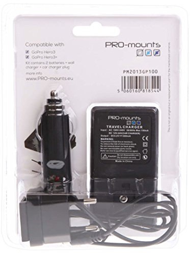 Pro-mounts Kit Batterie de Charge de Piles de Prise/Auto et 2 Batteries pour GoPro Hero 4