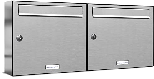AL Briefkastensysteme 2er Briefkastenanlage Edelstahl, Premium Doppel-Briefkasten DIN A4, 2 Fach Postkasten modern Aufputz
