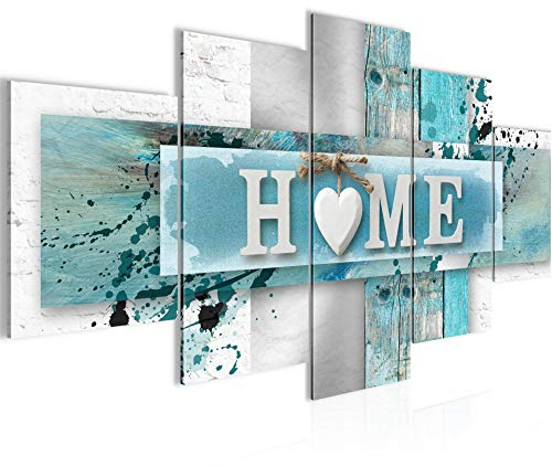 Runa Art - Bilder Home Herz 200 x 100 cm 5 Teilig XXL Wanddekoration Design Blau Grau 504551a