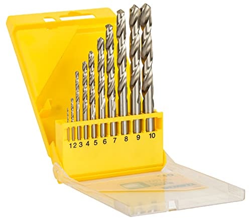 DeWalt DT5921-QZ - Juego de 10 Brocas para Metal Hss-G Din 338 en Cassette de Plástico Diámetro 1,2,3,4,5,6,7,8,9,10 mm, Acero Inoxidable
