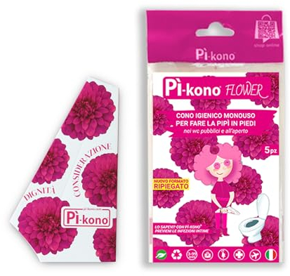 10 Pì-kono Cono Igienico Imbuto Monouso Orinatoio Portatile per Donne per Fare Pipì in Piedi Fuori Casa, Già Ripiegato, Made in Italy